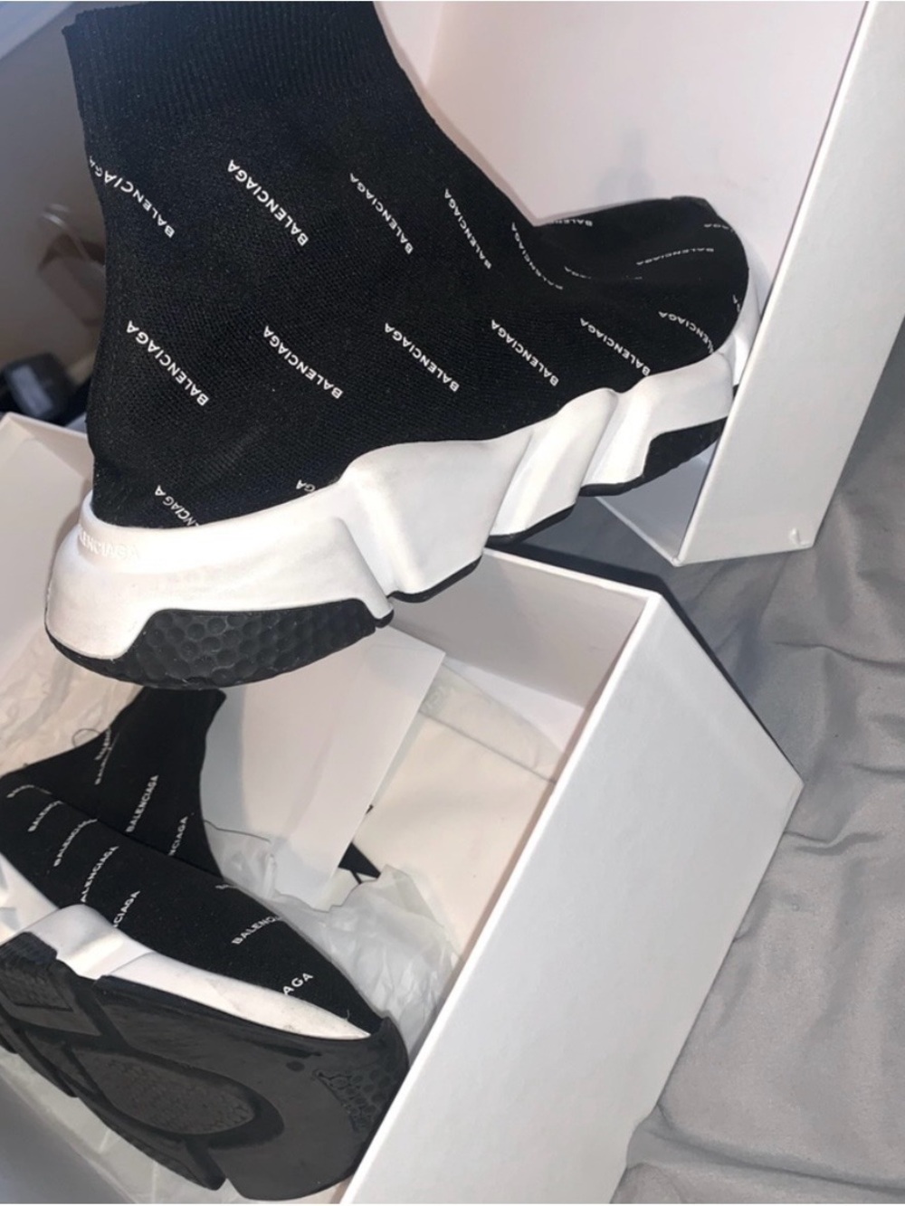 Balenciaga Black and White Logo Sock Sneakers speed trainers